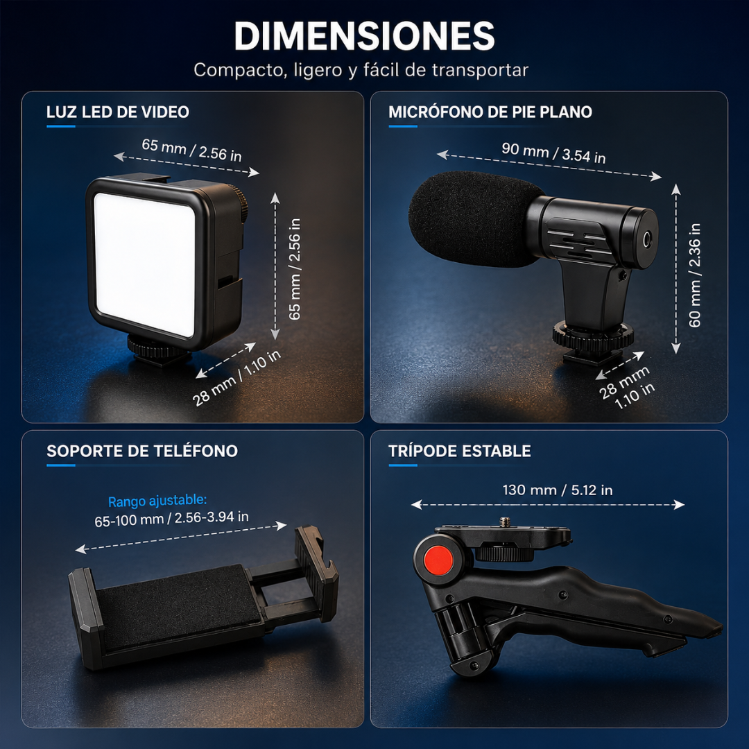 TRIPODE CON LUZ LED Y MICROFONO MODELO AY49G – Crea contenido con mejor luz, audio y estabilidad
