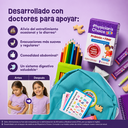 SUPPLEMENT PHYSICIAN'S CHOICE KIDS PROBIOTIC + FIBER 24 PACK – apoyo digestivo infantil para regularidad y bienestar diario