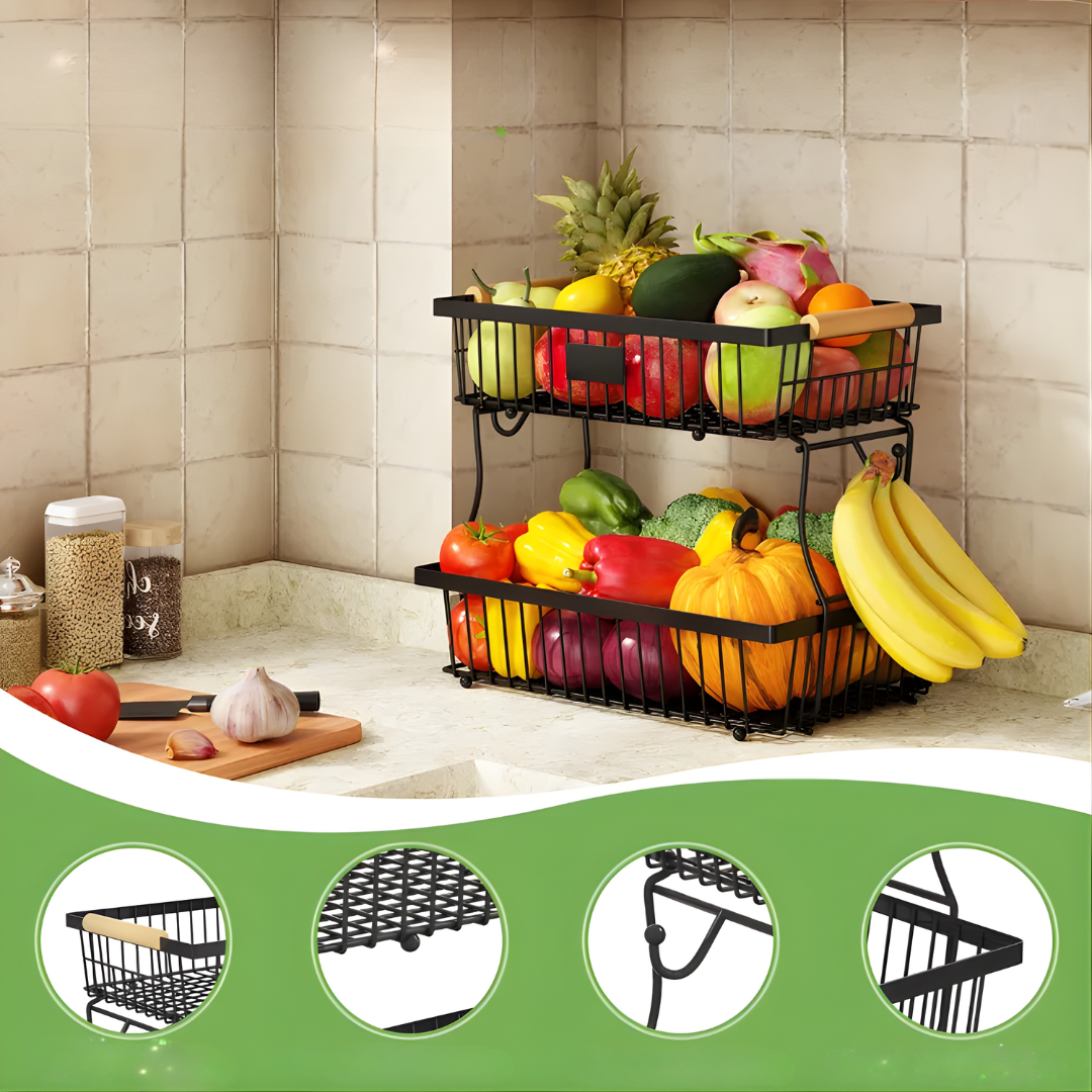 ORGANIZADOR MULTIFUNCIONAL DE 2 NIVELES – Cocina ordenada, espacio optimizado y alimentos siempre a la vista
