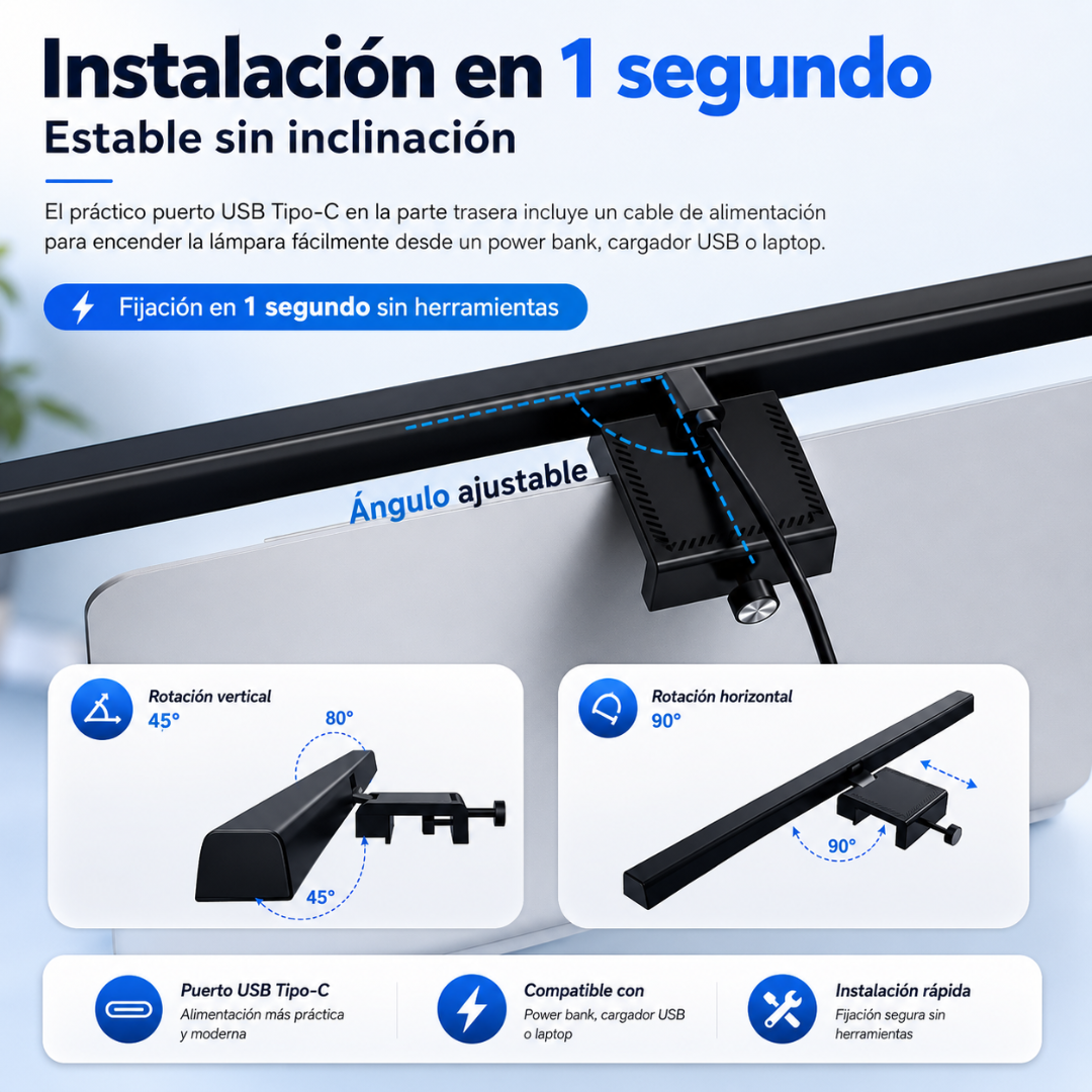 LAMPARA PARA MONITOR MODELO TB-30SA – Iluminación ajustable para trabajar con más comodidad visual