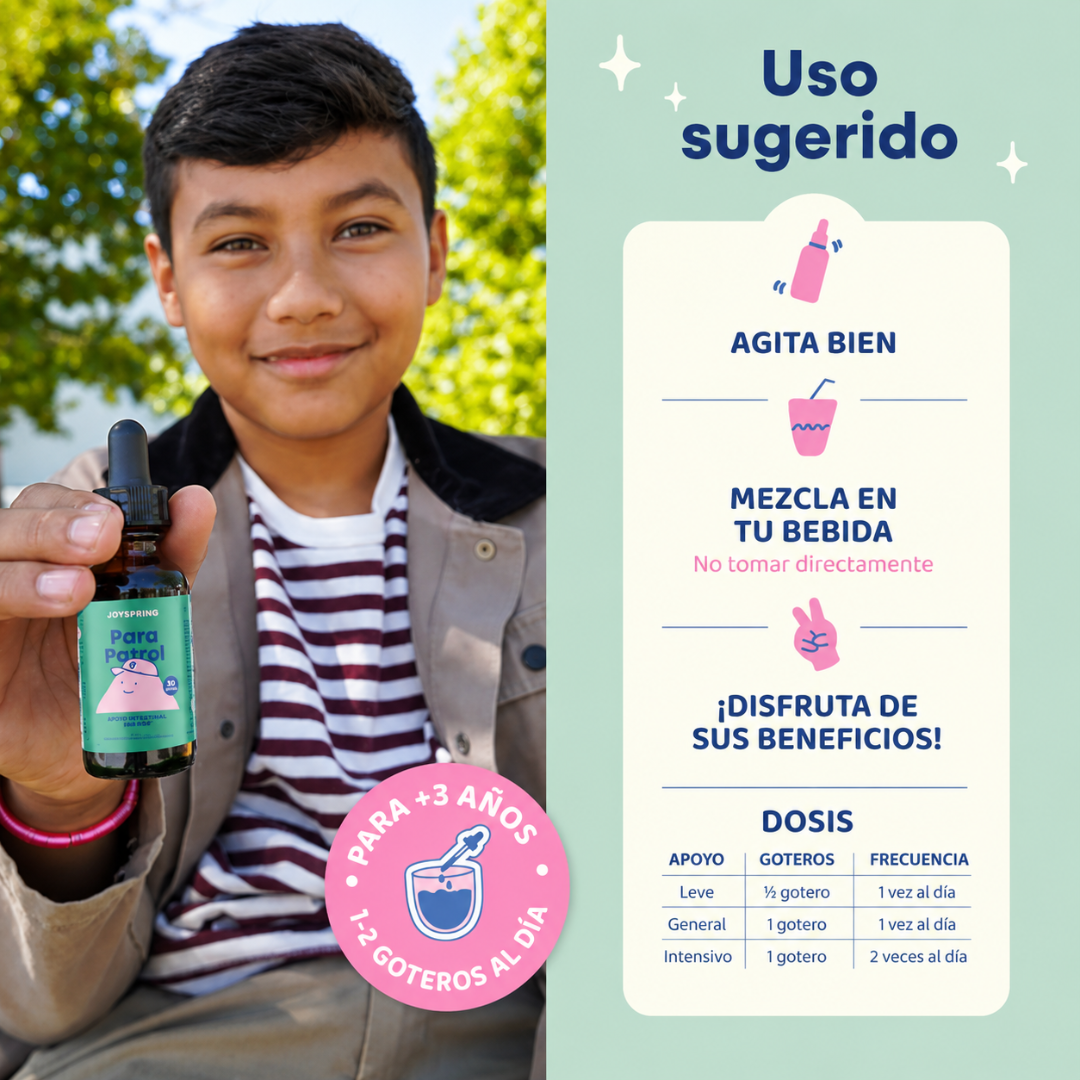 PARA PATROL — Apoyo digestivo antiparásitos para niños en sabor frambuesa