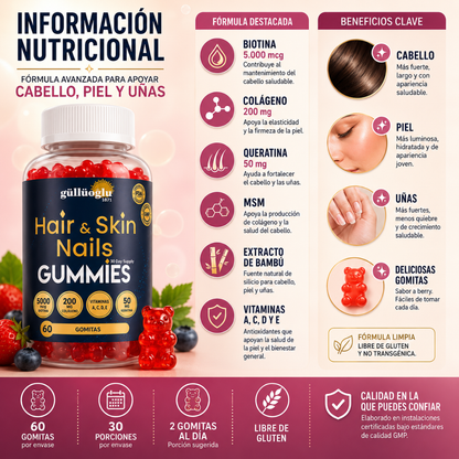 HAIR & SKIN NAILS GUMMIES – Apoyo capilar para cabello, piel y uñas más fuertes en tu rutina diaria