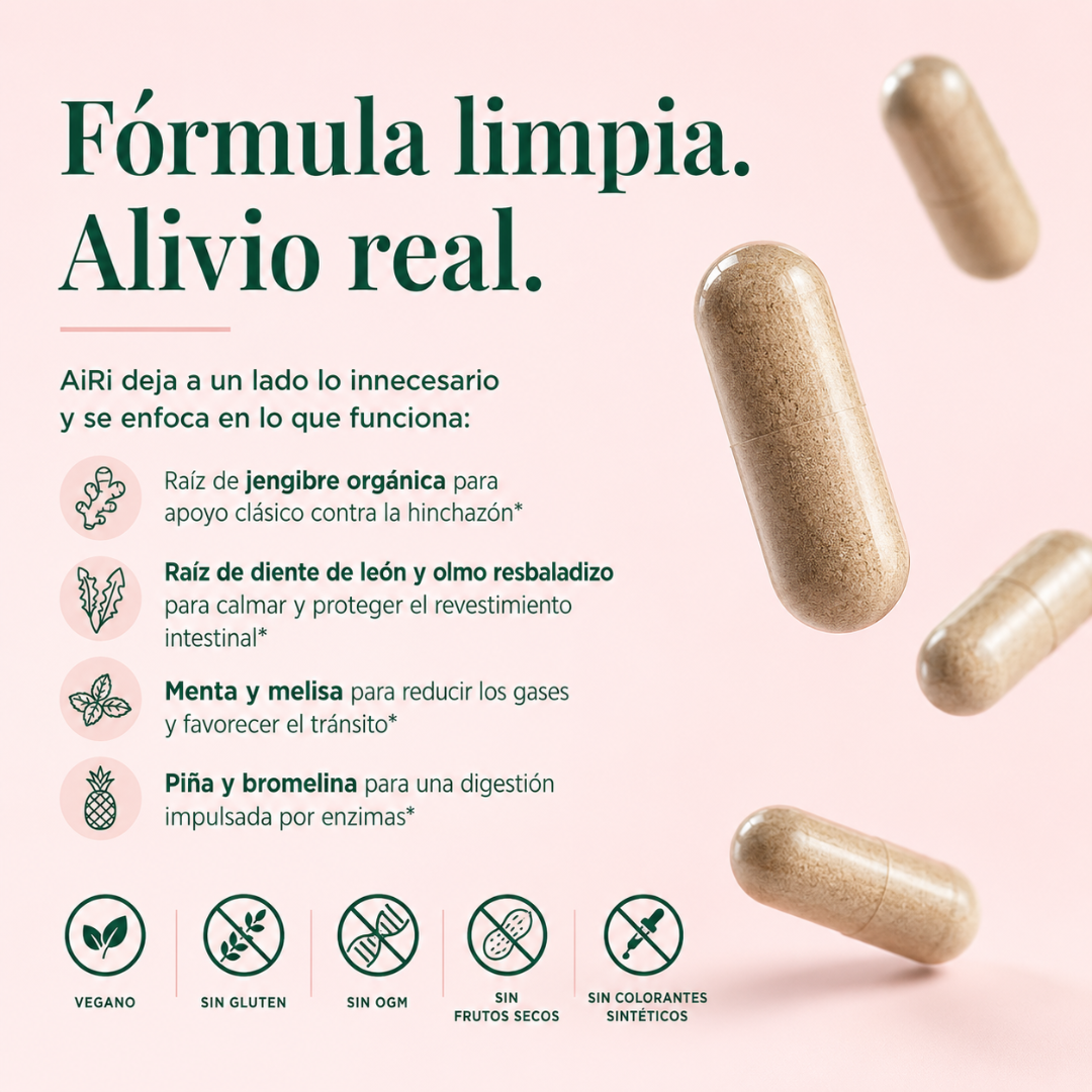 DEBLOAT SUPPORT CAPSULES AIRI – Apoyo digestivo para menos inflamación, más comodidad y abdomen ligero