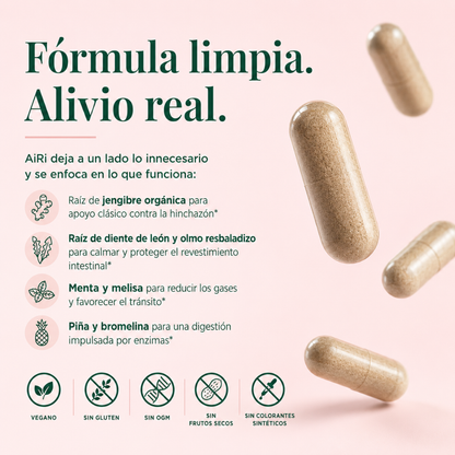 DEBLOAT SUPPORT CAPSULES AIRI – Apoyo digestivo para menos inflamación, más comodidad y abdomen ligero