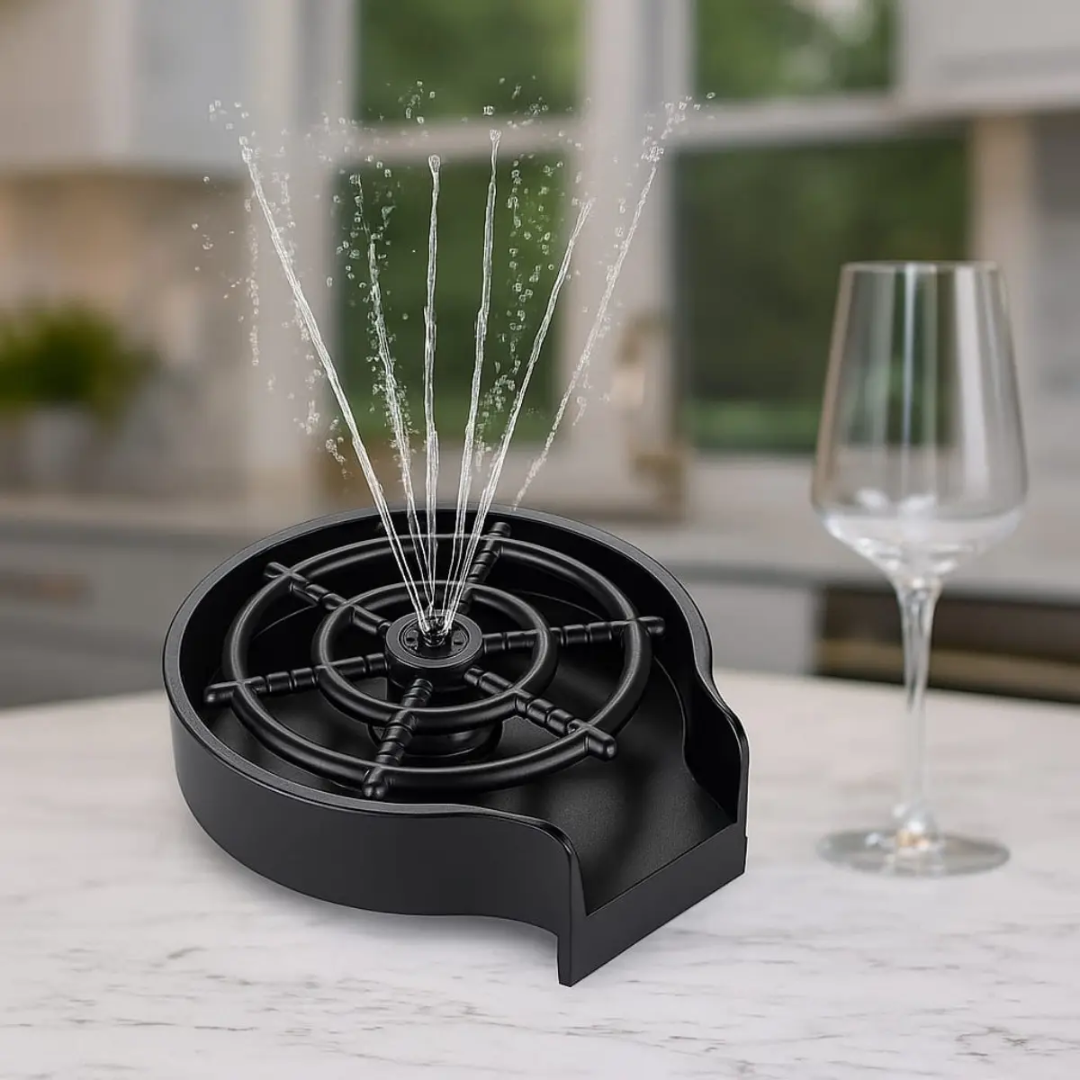 LAVADOR DE COPAS — Un empuje y el vaso sale limpio, sin escobilla, sin tiempo perdido y sin desperdiciar agua