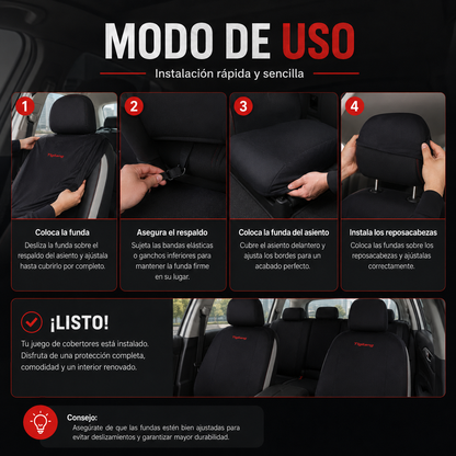 JUEGO DE COBERTORES EN POLIÉSTER PARA ASIENTOS DE CARRO – Renueva y protege