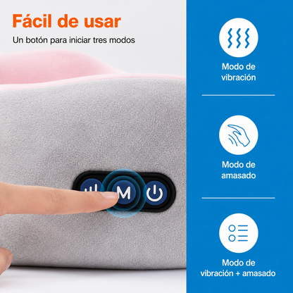 ALMOHADA DE VIAJE ERGONÓMICA CON FUNCIÓN DE MASAJE, VIBRACIÓN Y CALOR INTEGRADA — Relajación para cuello en casa o de viaje