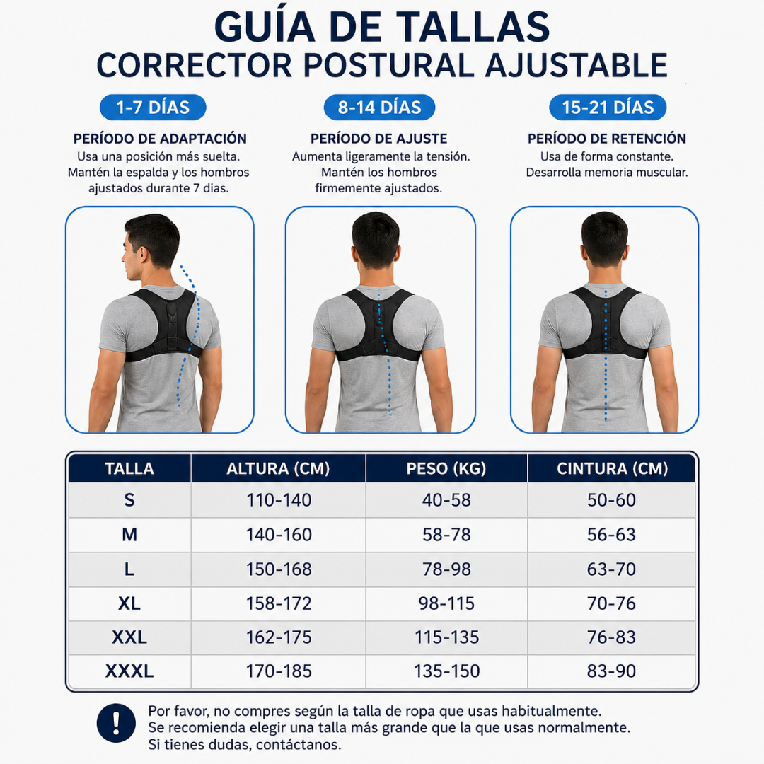 CORRECTOR POSTURAL AJUSTABLE – Mejora tu postura, soporte lumbar y comodidad diaria