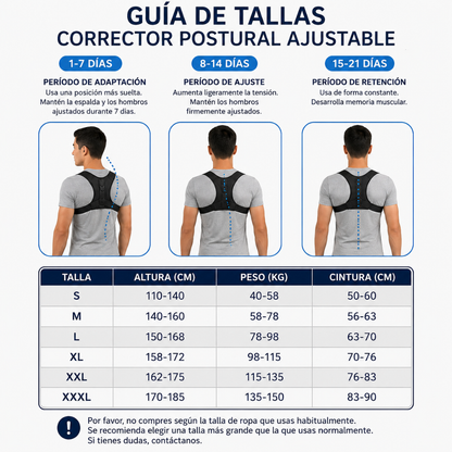 CORRECTOR POSTURAL AJUSTABLE – Mejora tu postura, soporte lumbar y comodidad diaria