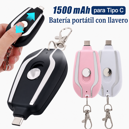 LLAVERO CON BATERIA DE EMERGENCIA 1500mAh ENTRADA TIPO C - El 1% siempre aparece en el peor momento. Ahora tienes respuesta.