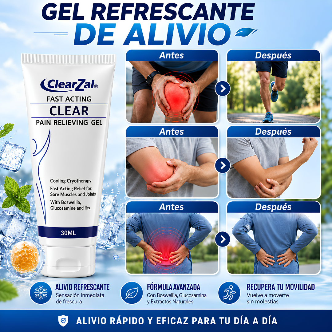 CLEARZAL FAST ACTING CLEAR GEL – Alivio tópico refrescante para músculos, articulaciones y zonas sensibles