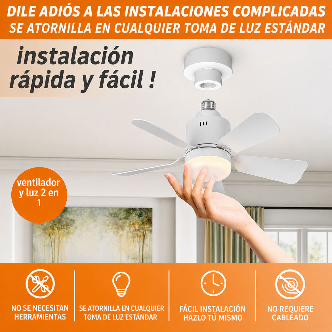BOMBILLO VENTILADOR CON DISEÑO MODERNO 2 EN 1 – Iluminación ajustable, ventilación práctica y ahorro de energía en un solo producto