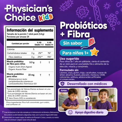 SUPPLEMENT PHYSICIAN'S CHOICE KIDS PROBIOTIC + FIBER 24 PACK – apoyo digestivo infantil para regularidad y bienestar diario