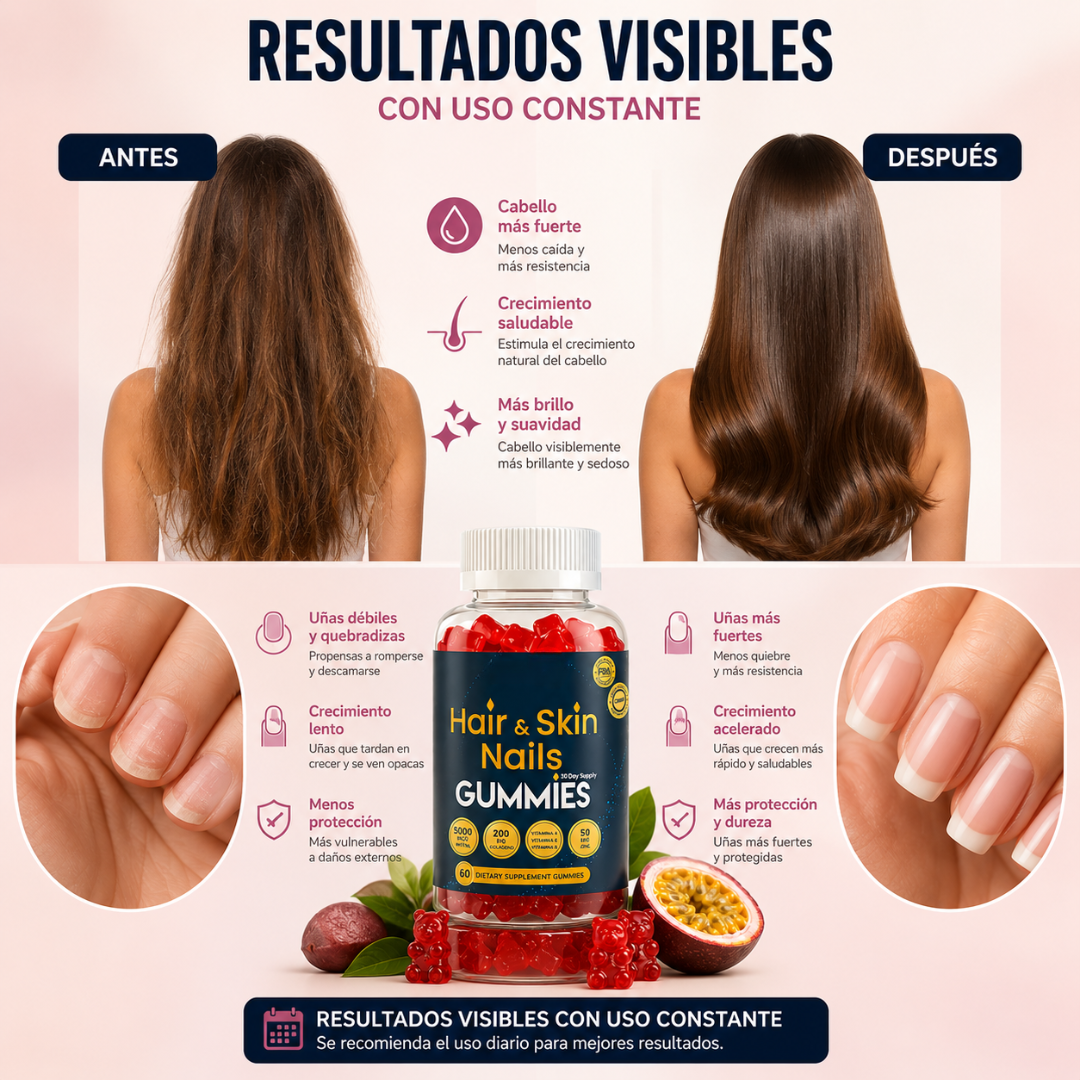 HAIR & SKIN NAILS GUMMIES – Apoyo capilar para cabello, piel y uñas más fuertes en tu rutina diaria