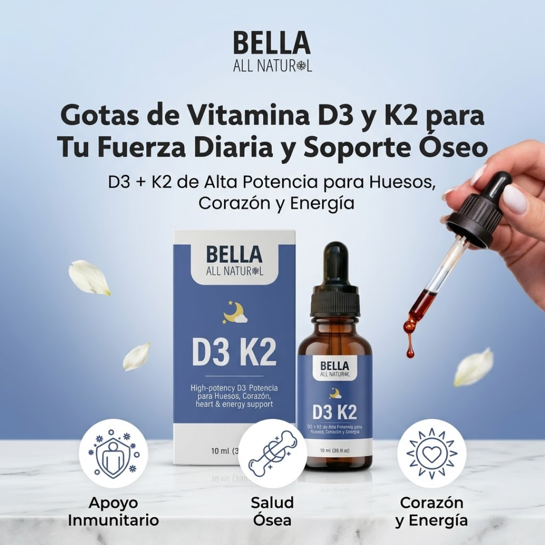 BELLA ALL NATURAL VITAMIN D3 K2 DROPS – Apoyo nocturno para metabolismo, bienestar y control corporal