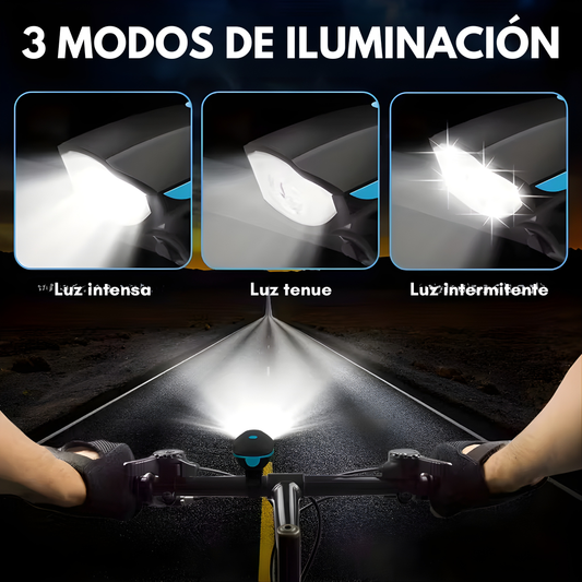 LUZ LED PARA BICICLETA CON BOCINA – Visibilidad total, alerta sonora y seguridad en cada recorrido