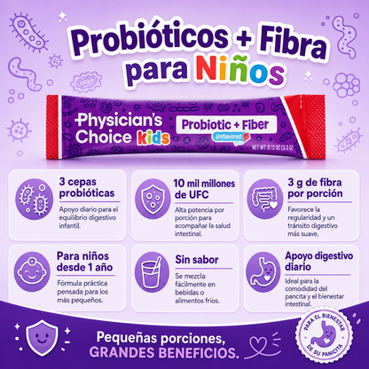SUPPLEMENT PHYSICIAN'S CHOICE KIDS PROBIOTIC + FIBER 24 PACK – apoyo digestivo infantil para regularidad y bienestar diario