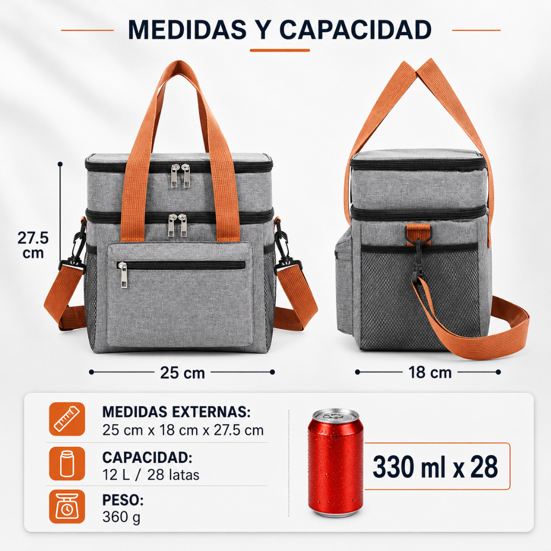 LONCHERA TÉRMICA FABRICADA EN MATERIAL OXFORD – Más capacidad, conservación térmica y comodidad para llevar tus comidas
