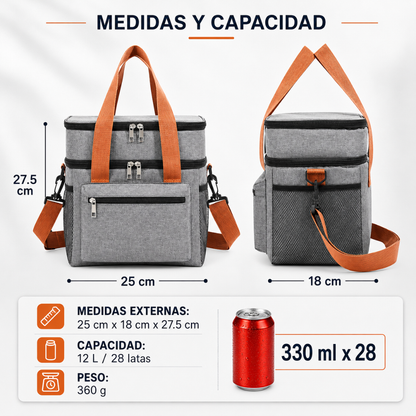 LONCHERA TÉRMICA FABRICADA EN MATERIAL OXFORD – Más capacidad, conservación térmica y comodidad para llevar tus comidas