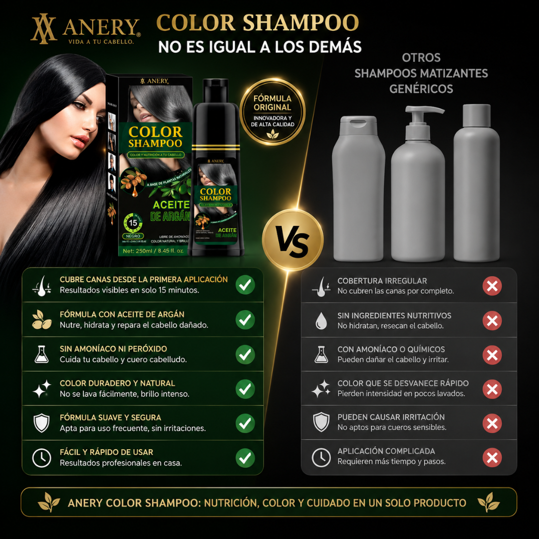 SHAMPOO COLOR – Cubre, matiza y realza tu cabello en negro o castaño desde la primera aplicación