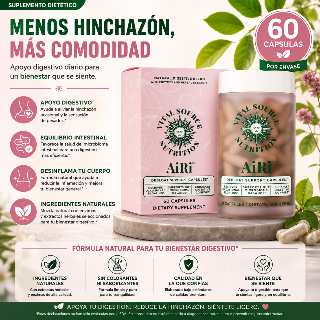 DEBLOAT SUPPORT CAPSULES AIRI – Apoyo digestivo para menos inflamación, más comodidad y abdomen ligero