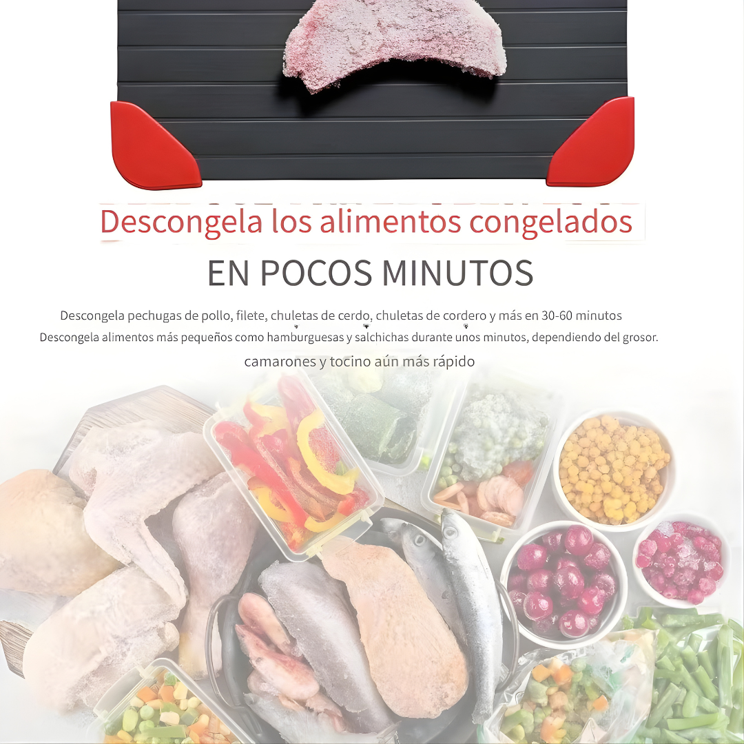 PLACA DESCONGELADORA RÁPIDA – Descongela carnes y alimentos 3 veces más rápido sin electricidad ni microondas
