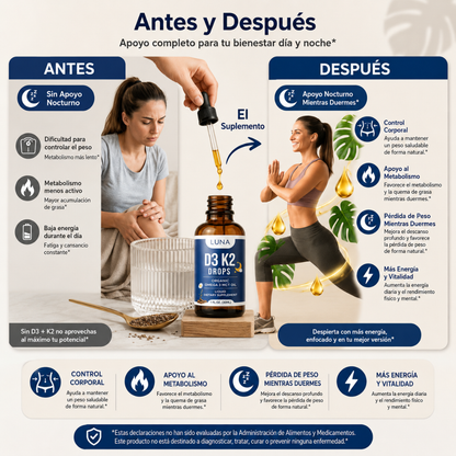 BELLA ALL NATURAL VITAMIN D3 K2 DROPS – Apoyo nocturno para metabolismo, bienestar y control corporal