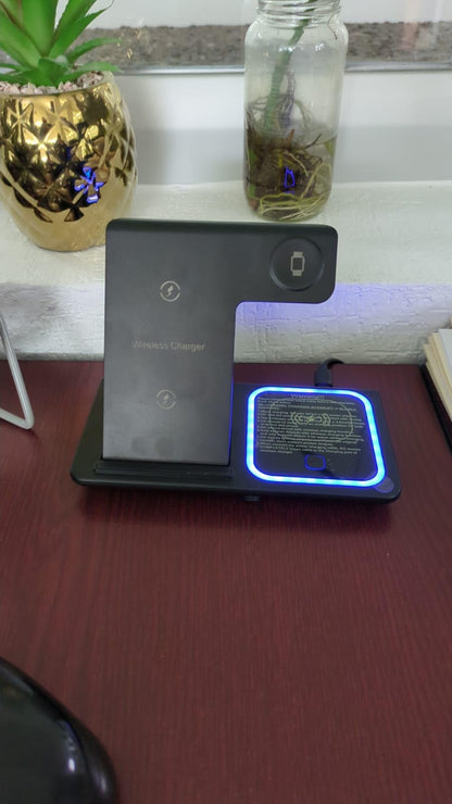 CARGADOR INALÁMBRICO 3 EN 1 – Carga tres dispositivos al mismo tiempo de forma portátil y ordenada